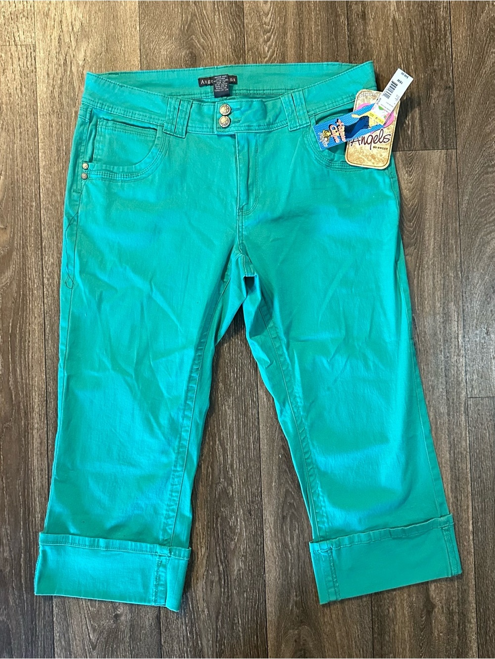 Angels Jeans cuffed teal green capri pants Sz 18W NWT 2000s Y2K